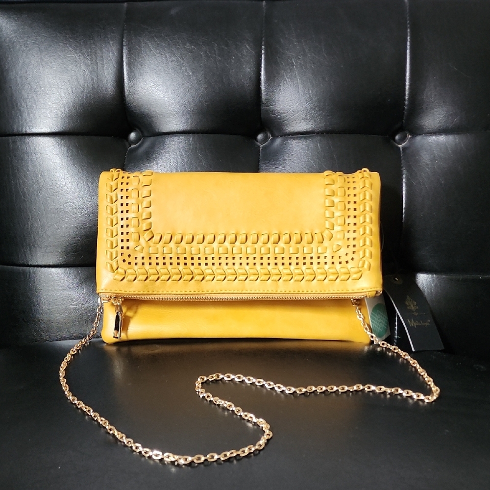 NWT Moda Luxe Yellow Woven Clutch Purse Handbag